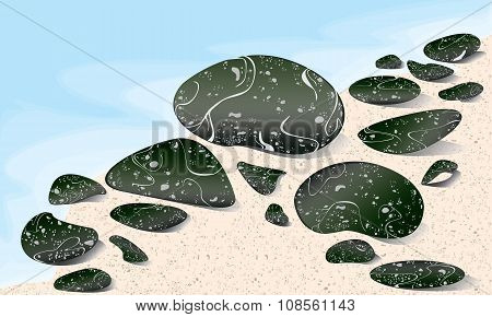 Marble stones on the beach no shadow.