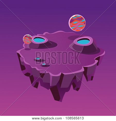 Cartoon Stone Isometric Island with Craters for Game, Vector Illustration