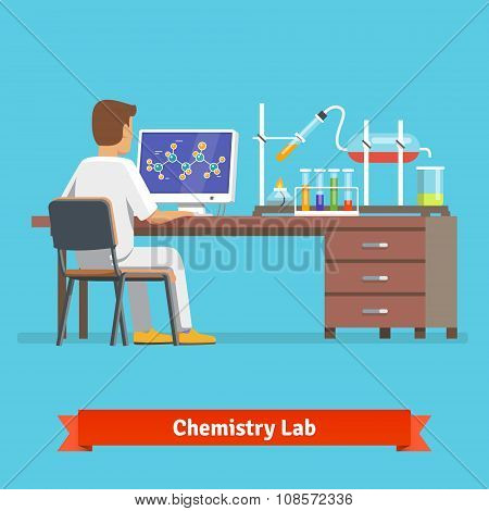 Medical chemistry lab worker researching