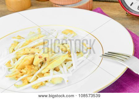 Dietary Salad from Daikon and Chicken. Health Food.
