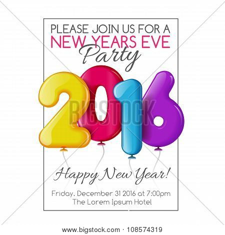 Invitation to New Year party with color balloons