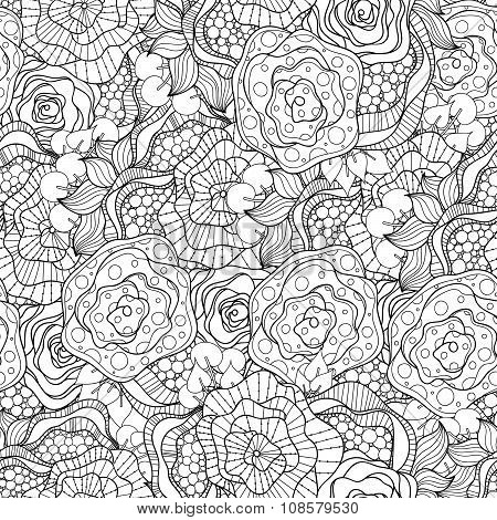 Doodle flowers seamless pattern