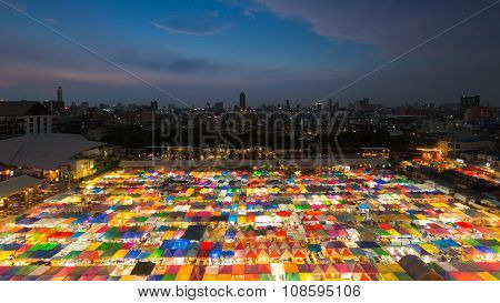 Top view of multiple colour Flea Market at night