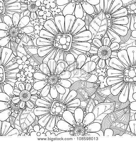 Doodle flowers seamless pattern