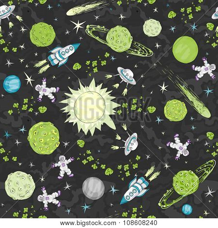 hand drawn space seamless pattern. kids background