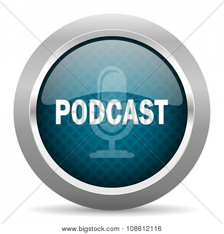 podcast blue silver chrome border icon on white background 