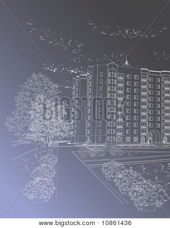 Vektor arkitektoniska bakgrund med byggnad