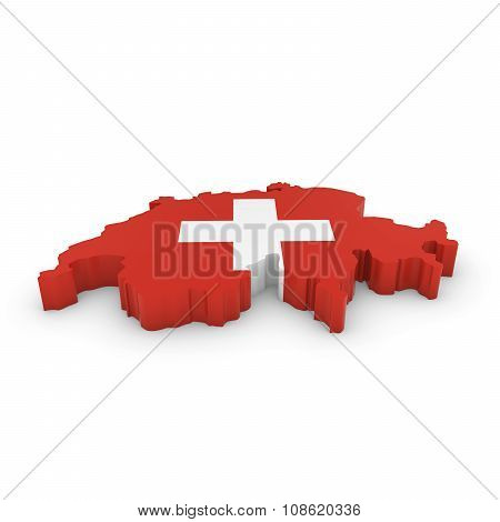 3D Outline Of Switzerland Textured With The Swiss Flag