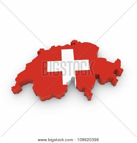 3D Outline Of Switzerland Textured With The Swiss Flag
