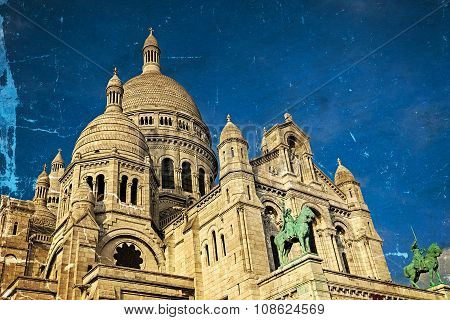 Old Postcard With View Of Basilica Sacre Coeur