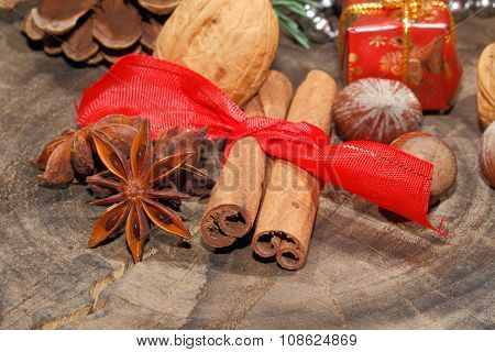 Cinnamon Sticks, Star Anise, Nuts, Christmas Decoration