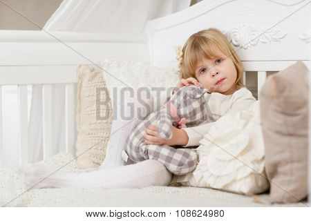 Sad Girl With Toy Bear.