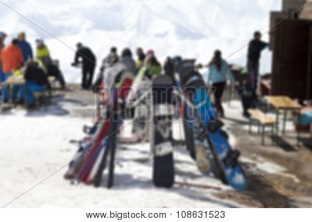 Blurred Outdoor Cafe At Ski Resort Not In Focus