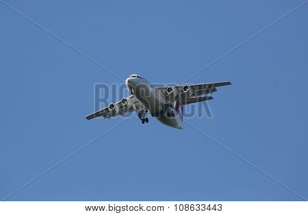 ZAGREB, CROATIA - JUNE 10: Avro RJ100, registration XB-IXP of Swiss  Airlines landing on Zagreb Airport Pleso on June 10, 2015.