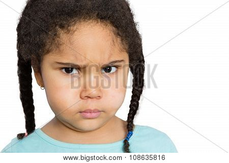 Angry Girl Staring At You Against White Background