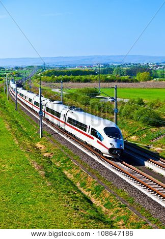 HOFHEIM, GERMANY . MAY 3, 2012: high speed train with full speed in landscape