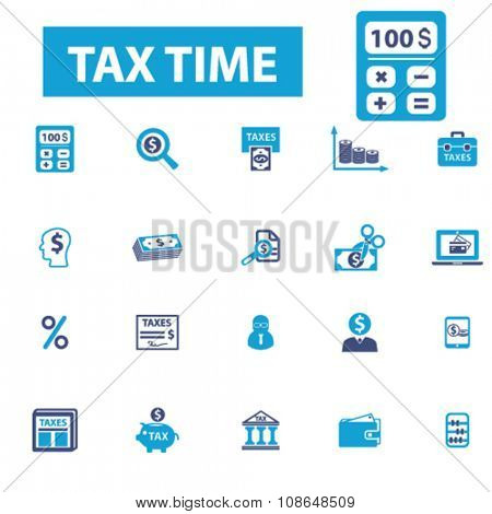 tax time, accounting, calculator  icons, signs vector concept set for infographics, mobile, website, application
