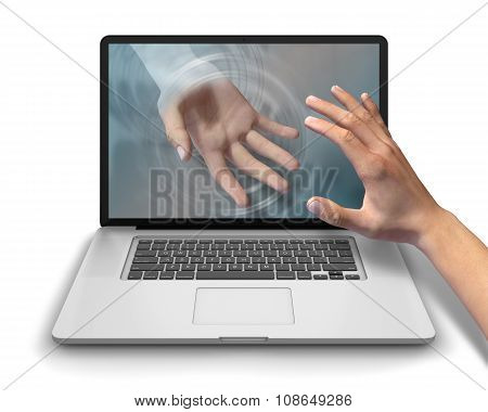 Reaching For Helping Hand Laptop Computer