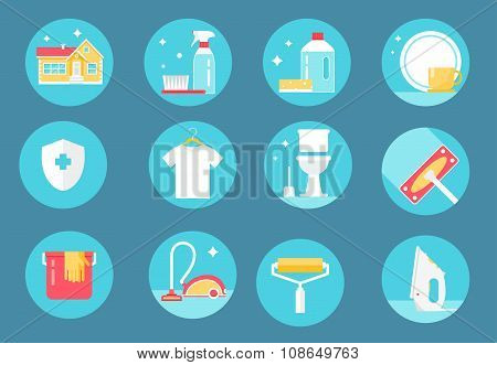 Home Cleaning Service, Agents and Tools Icons. Flat Design