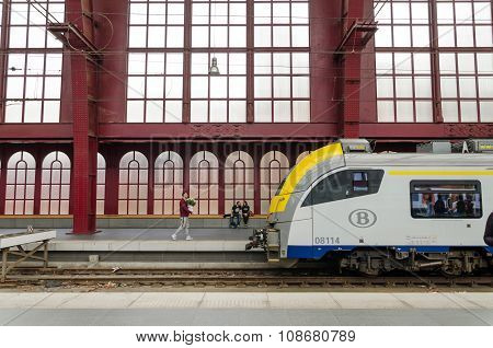 Antwerp, Belgium - May 11, 2015: People In Antwerp Central Station