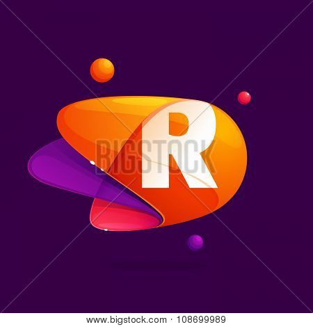 R Letter With Atoms Orbits Colorful Icon.