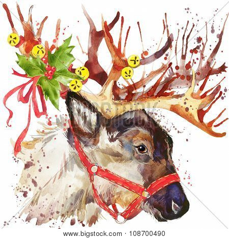 Reindeer Santa Claus. Reindeer Santa Clau illustration with splash watercolor textured background. i