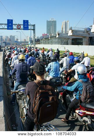 Rush Hour, Motorbike, Traffic Jam, Asian City