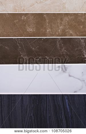 Samples of a ceramic tile in shop.