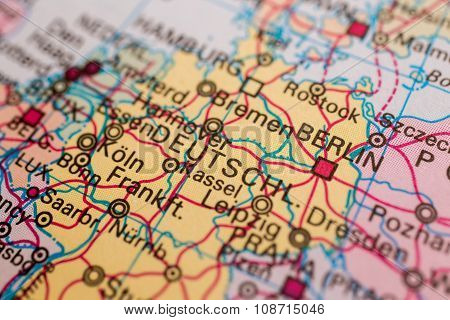 Close-up colored map of Europe