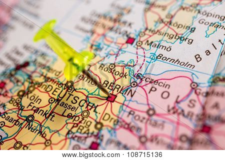 Close-up colored map of Europe