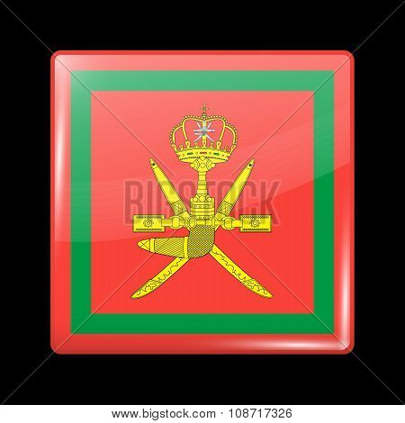 Flag Of Oman. Glassy Icon Square Shape
