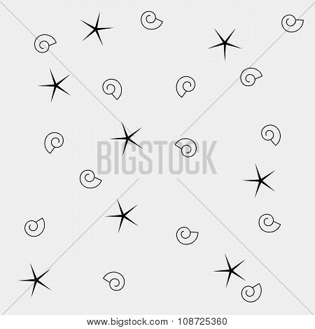 Vector pattern. Modern stylish texture. Marine shell and starfish pattern