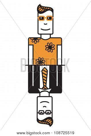 Man on vacation and man at work