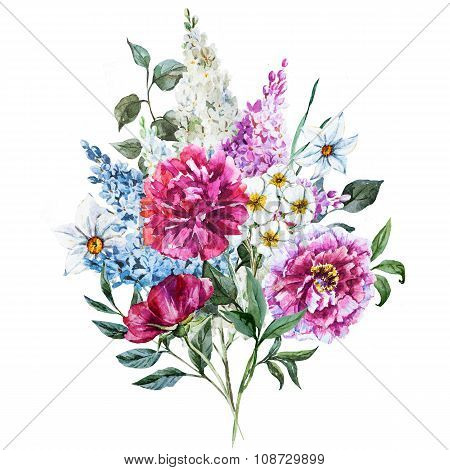 Hand drawn watercolor flowers