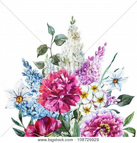 Hand drawn watercolor flowers
