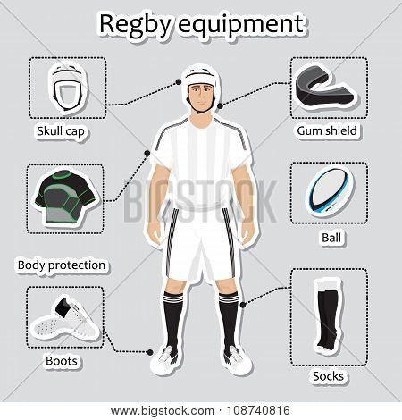 Regby player uniform and equipment