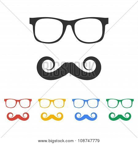 Mustache And Glasses Vector Icon.