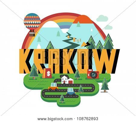 Krakow in poland is Beautiful city to visit on holiday, vector cartoon illustration