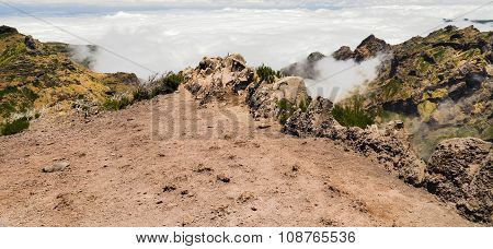 Edge Of Steep, Being Above Clouds, In The Mountains Of Madeira