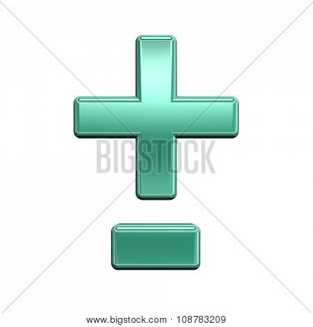 Hyphen, minus, plus marks from shiny turquoise alphabet set, isolated on white. Computer generated 3D photo rendering.