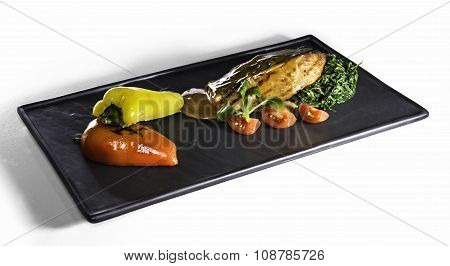 Fried salmon and vegetables