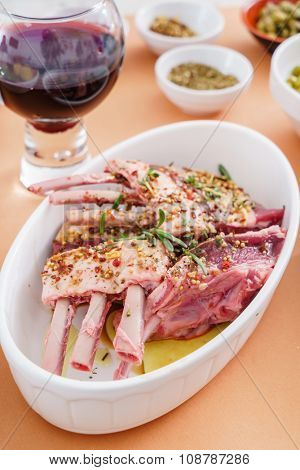 raw ribs with vegetables for Christmas dinner