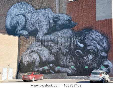 Street art bison and badger