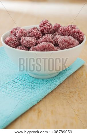Tamarind Candy In White Bowl On Wooden Background