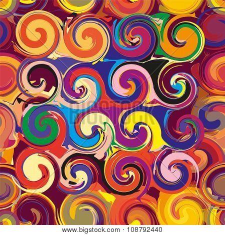 Seamless Pattern With Rows Of Colorful Swirl Elements
