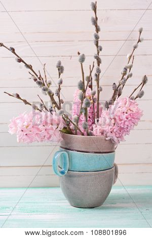 Background With Hyacinths Aand Willow Branches