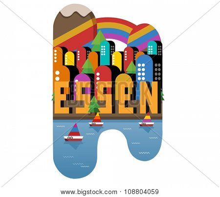 Essen in germany is Beautiful city to visit on holiday, vector cartoon illustration
