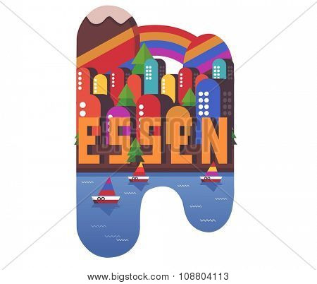 Essen in germany is Beautiful city to visit on holiday, vector cartoon illustration