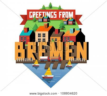 Bremen in Germany is Beautiful city to visit on holiday, vector cartoon illustration