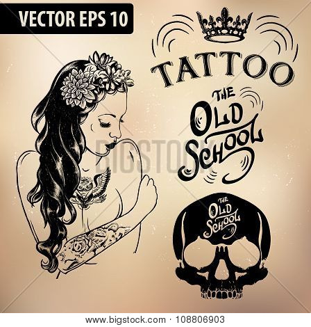 Tattoo girl old school studio skull